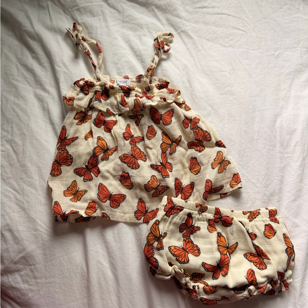 Angel Dear Cream Tank & Bloomers with Orange Butterfly Print